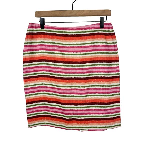 Talbots Pink Orange Green Stripe 100% Linen High Waist Pencil Skirt - Picture 1 of 7